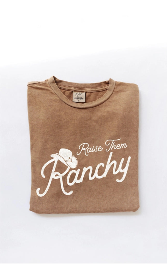 Raise Them Ranchy Mineral Washed Graphic Top - Toast