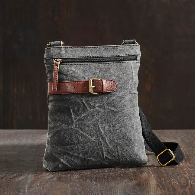 Unisex Crossbody Bag with Upcycled Canvas & Leather