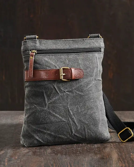 Unisex Crossbody Bag with Upcycled Canvas & Leather