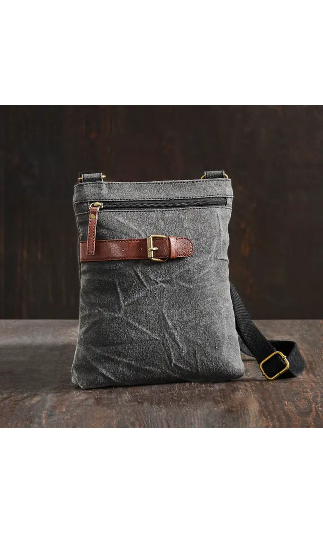 Unisex Crossbody Bag with Upcycled Canvas & Leather
