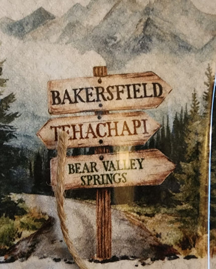 Mountain Sign Kitchen Towel Hiking Cabin