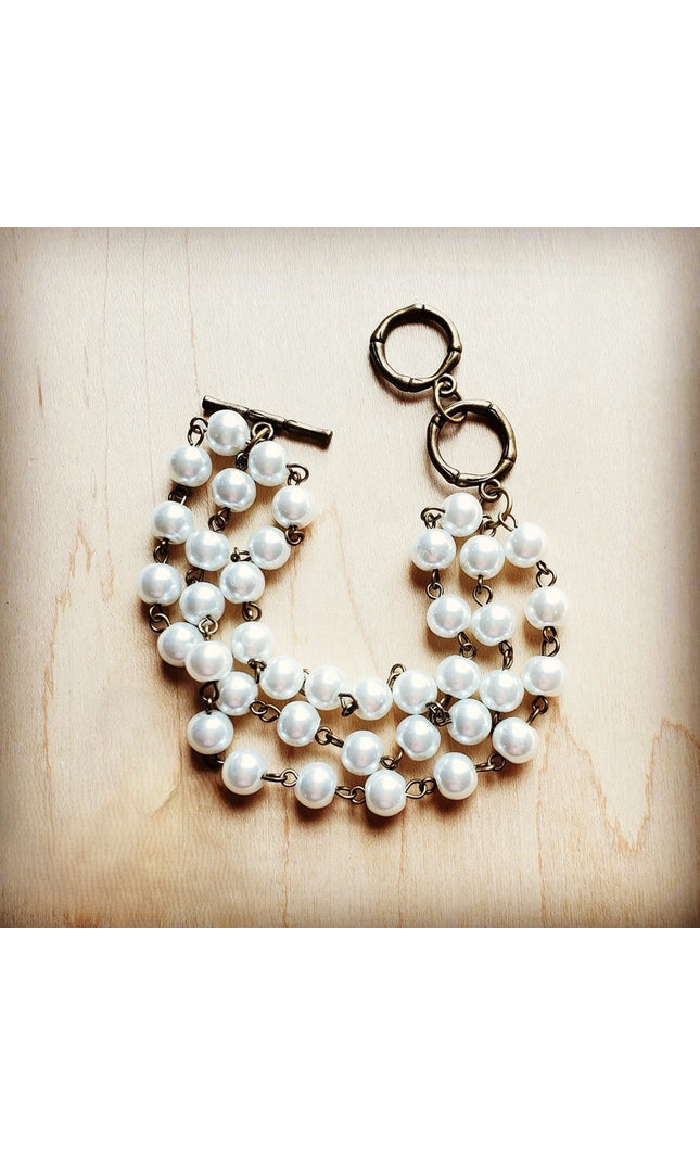 Pearl & Copper Triple Strand Bracelet