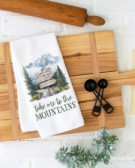 Mountain Sign Kitchen Towel Hiking Cabin