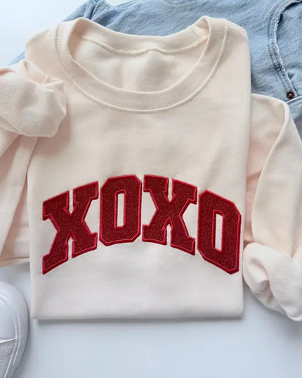 Embroidered Glitter Valentines Day Xoxo Crewneck