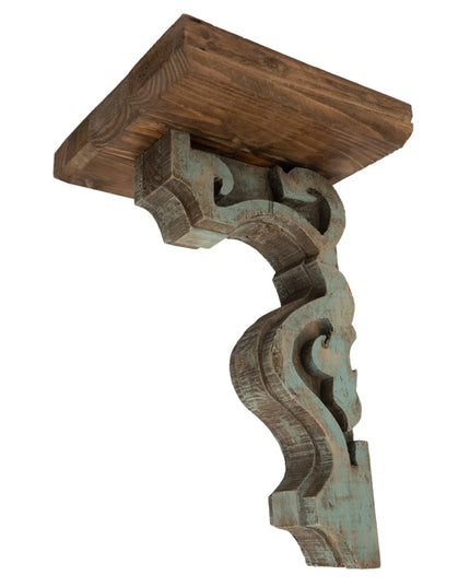 Zuni Wooden Corbel Shelf-Rustic-10Wx10Dx17H in-Turquoise