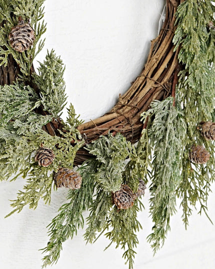 22in Icy Sparkled Cedar Pine Wreath