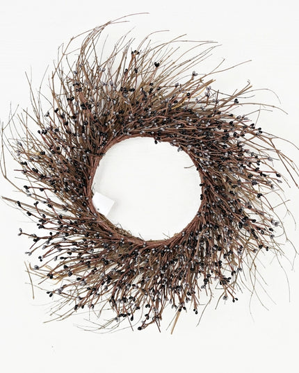 22in Pip Berry Wreath W/Twig-Gray Black