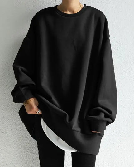 Loose Fit Round Neck Solid Color Sweater