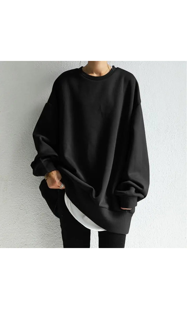 Loose Fit Round Neck Solid Color Sweater