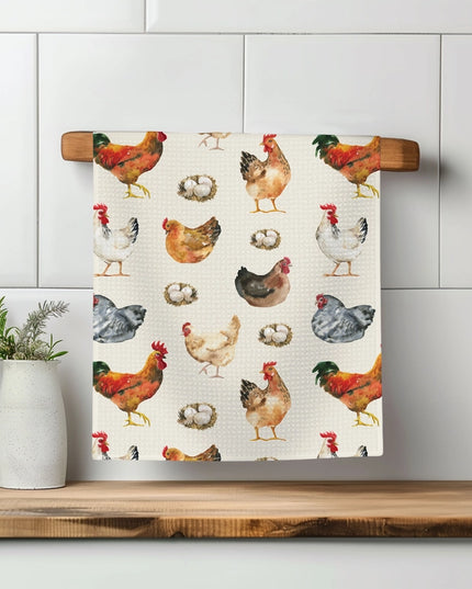 Chicken Farmhouse Rustic Homestead Kitchen Towel Waffle