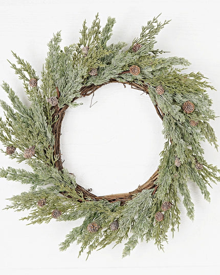 22in Icy Sparkled Cedar Pine Wreath