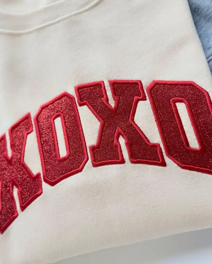 Embroidered Glitter Valentines Day Xoxo Crewneck