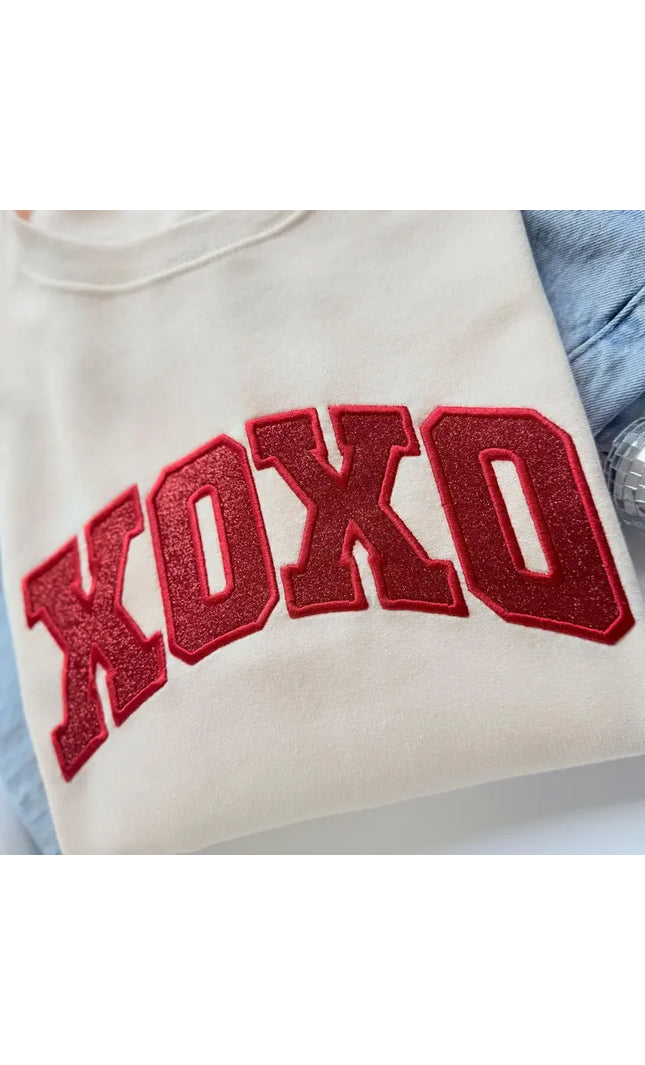 Embroidered Glitter Valentines Day Xoxo Crewneck