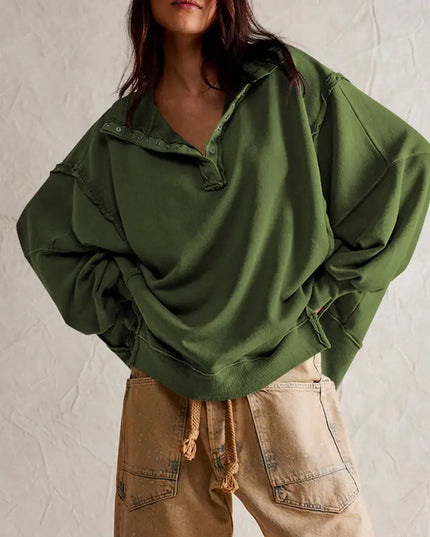 Design Sense Slit Lantern Sleeve Polo Collar Hoodie