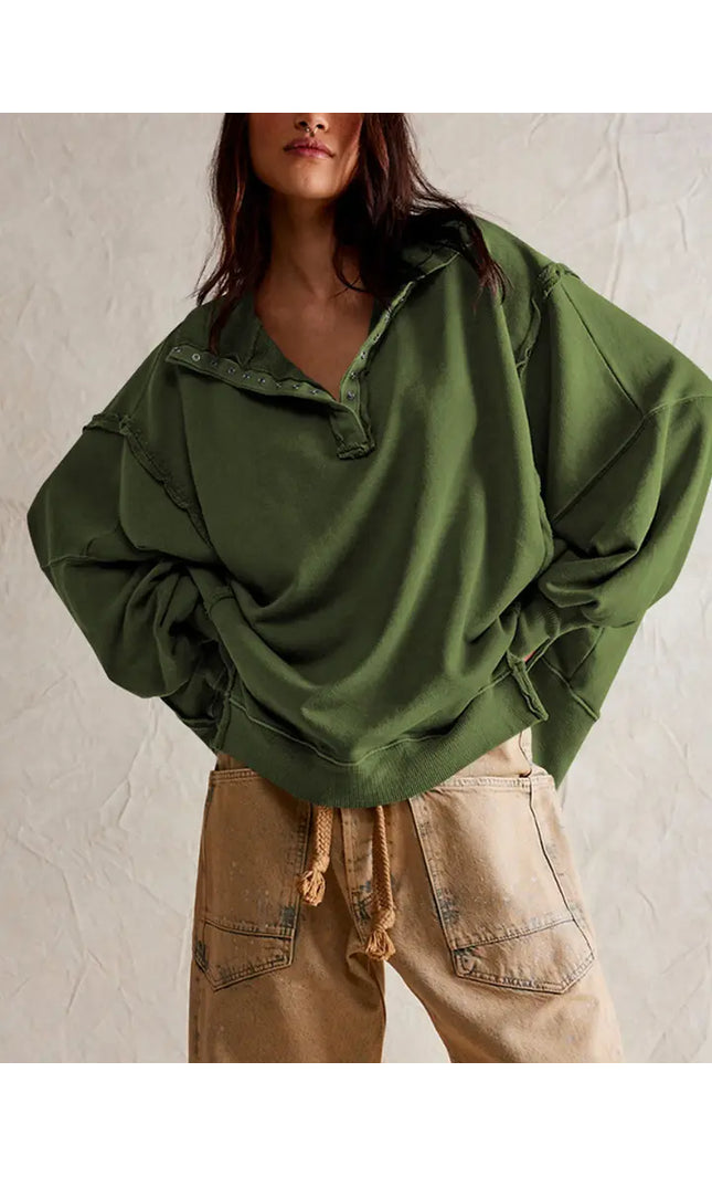 Design Sense Slit Lantern Sleeve Polo Collar Hoodie