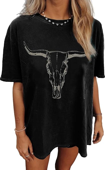 Cow Skull Oversized T Shirt - Black