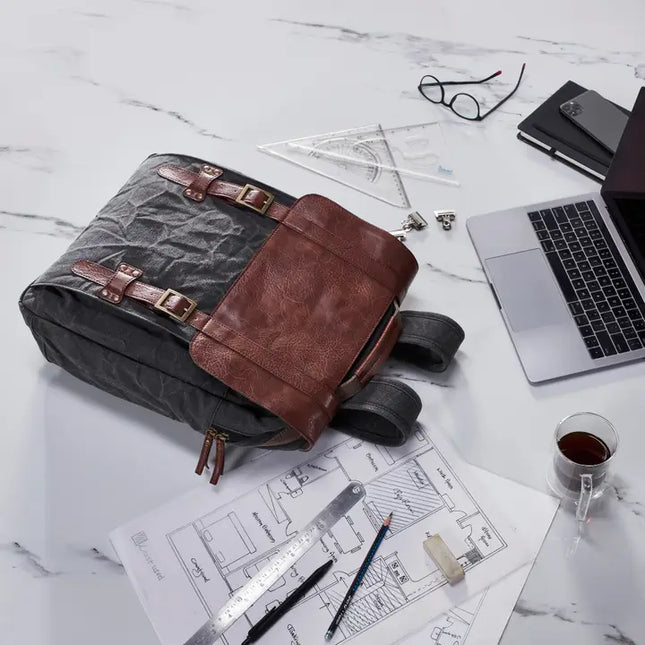 Aldrich Unisex Backpack in Up-Cycled Canvas and Leather