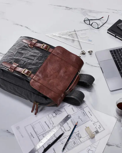 Aldrich Unisex Backpack in Up-Cycled Canvas and Leather