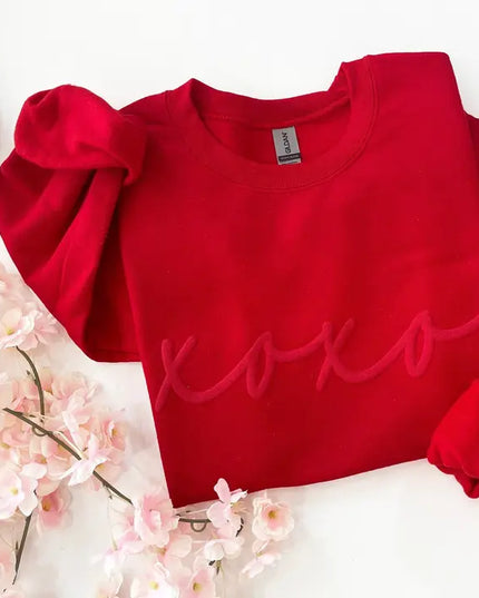 Womens Valentines Day Embossed Xoxo Crewneck