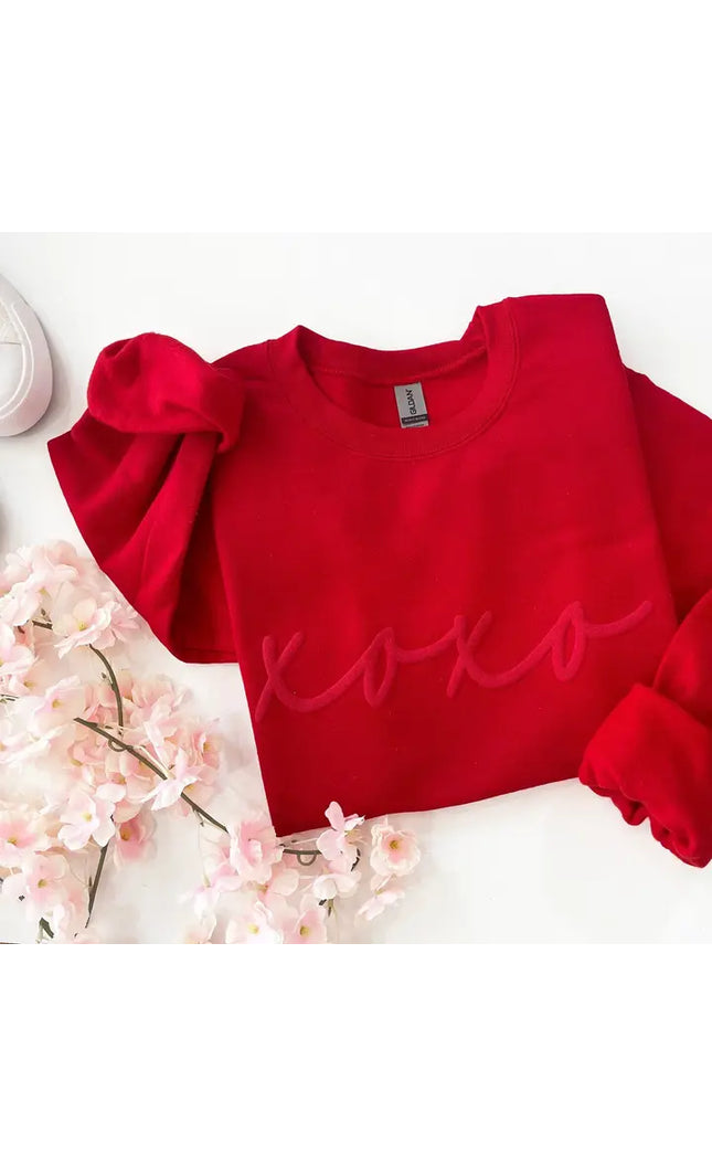 Womens Valentines Day Embossed Xoxo Crewneck