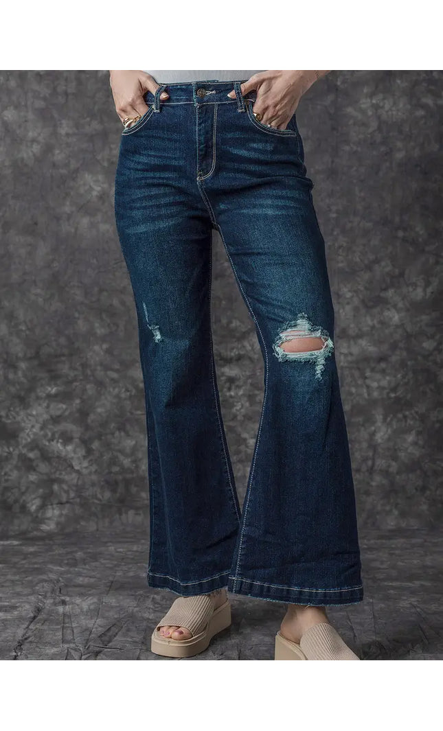 Khloe High Rise Ripped Bell Bottom Jeans