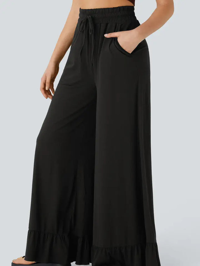 Freya Ruffled Wide Leg Pants with Pockets