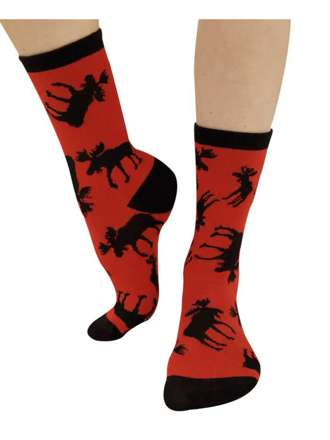 Red Classic Moose Crew Sock One Size