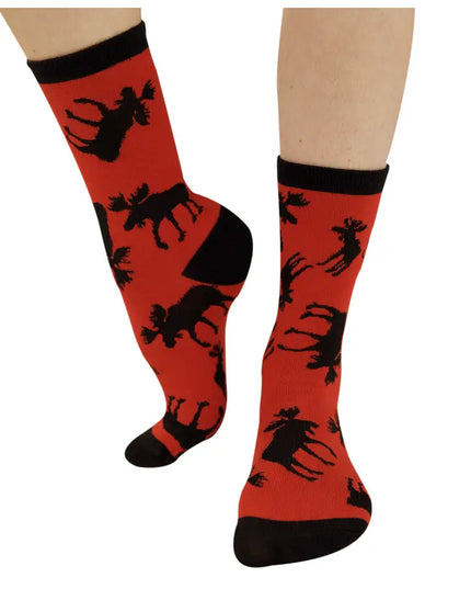 Red Classic Moose Crew Sock One Size