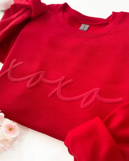 Womens Valentines Day Embossed Xoxo Crewneck