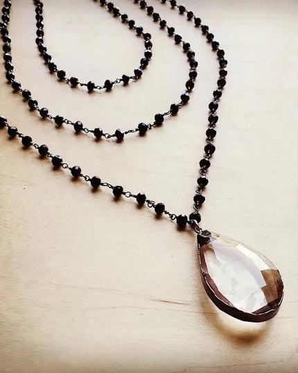 Faceted Glass Beaded Triple Strand Layering Necklace w/ Pendant