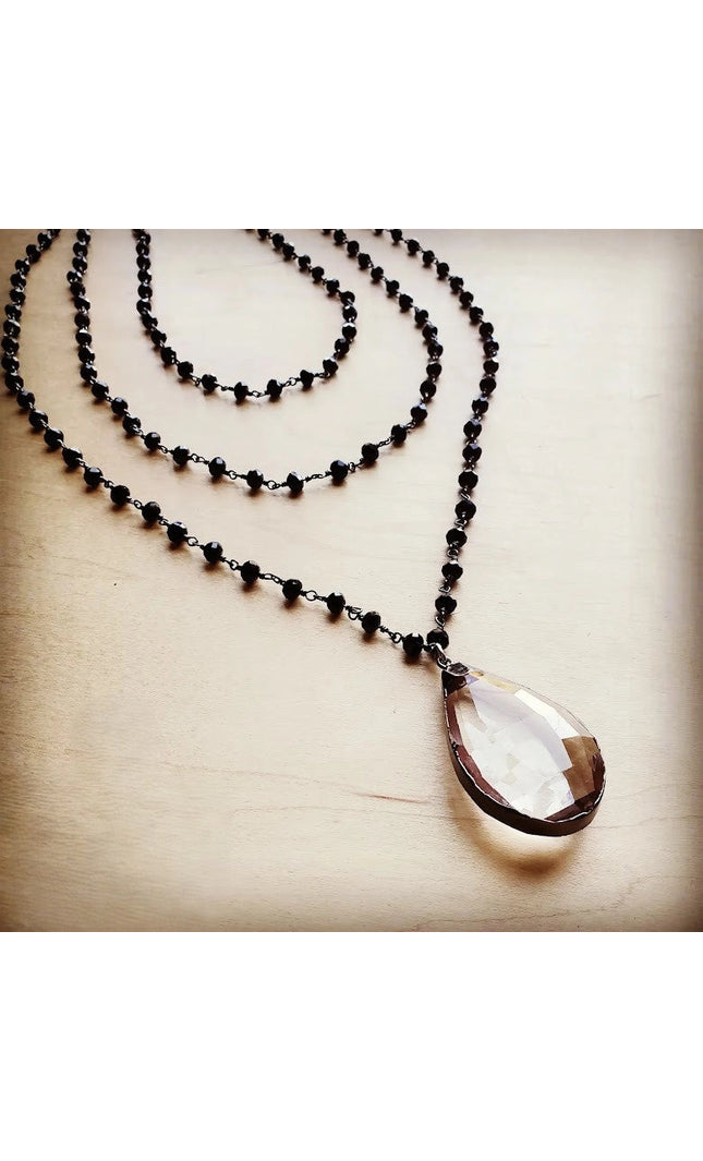 Faceted Glass Beaded Triple Strand Layering Necklace w/ Pendant