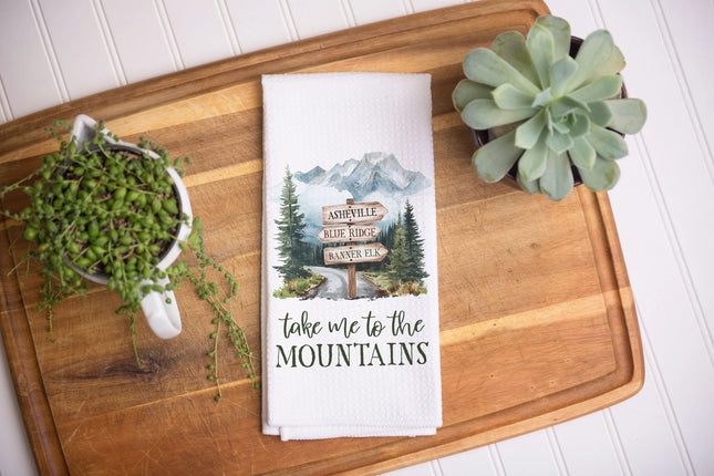Mountain Sign Kitchen Towel Hiking Cabin