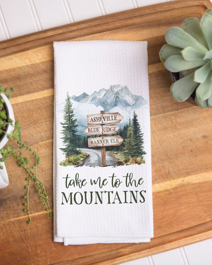 Mountain Sign Kitchen Towel Hiking Cabin