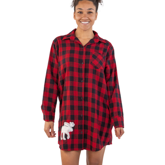 Flannel Moose Plaid Night Shirt