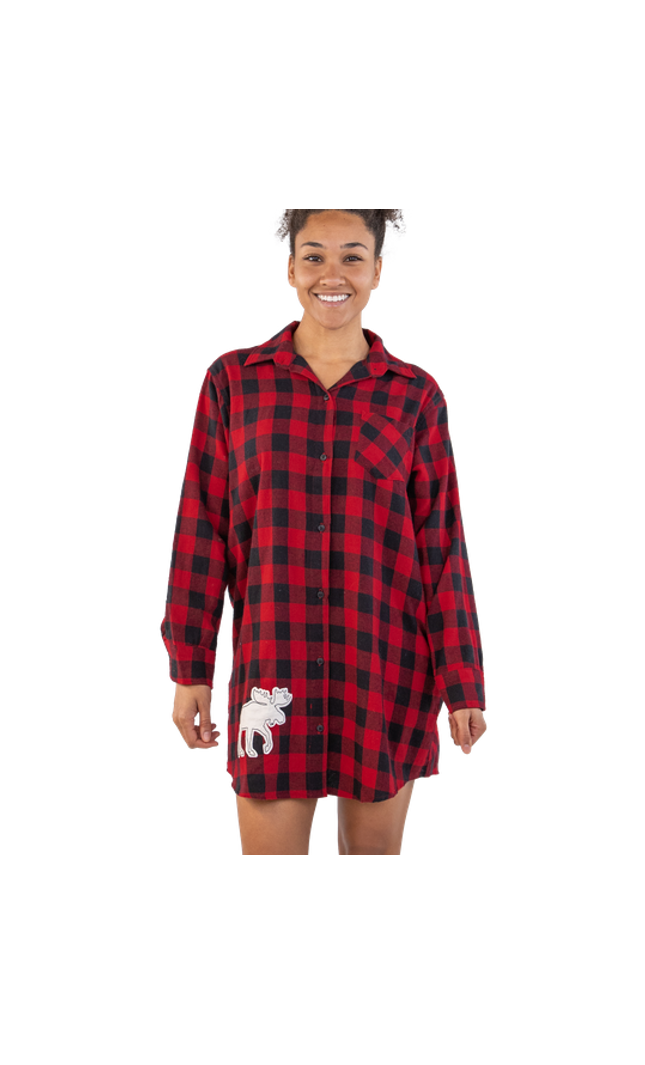 Flannel Moose Plaid Night Shirt