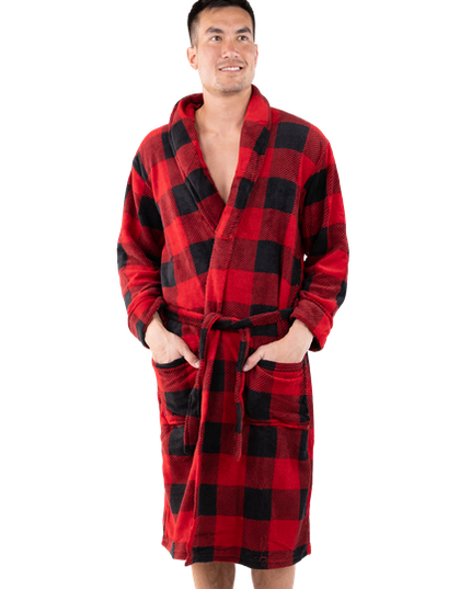 Mens Red Plaid Bathrobe