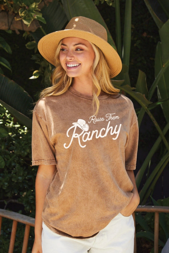 Raise Them Ranchy Mineral Washed Graphic Top - Toast