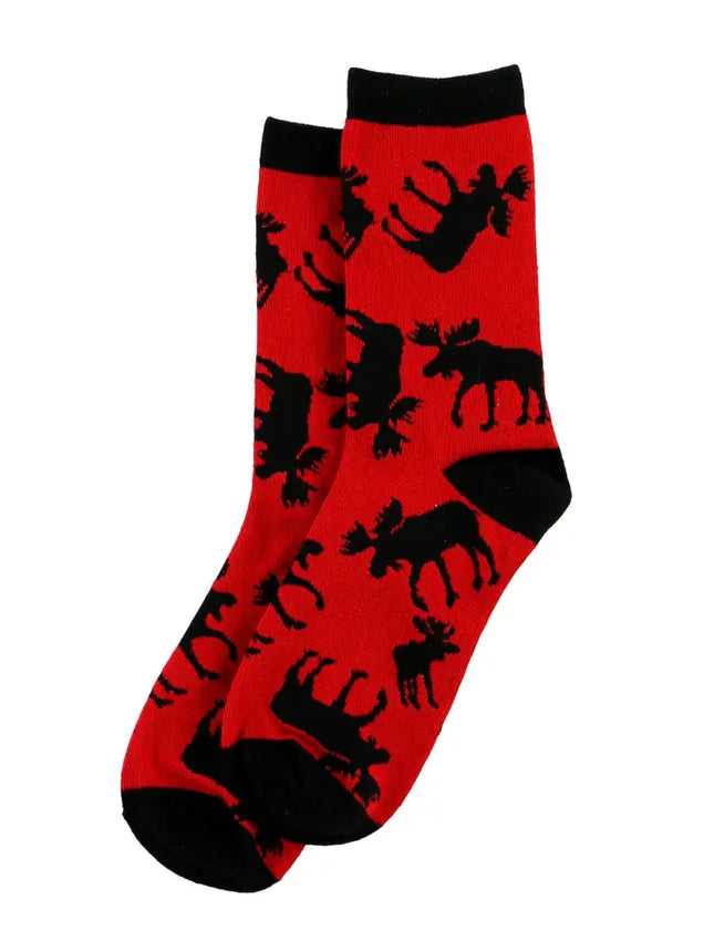 Red Classic Moose Crew Sock One Size