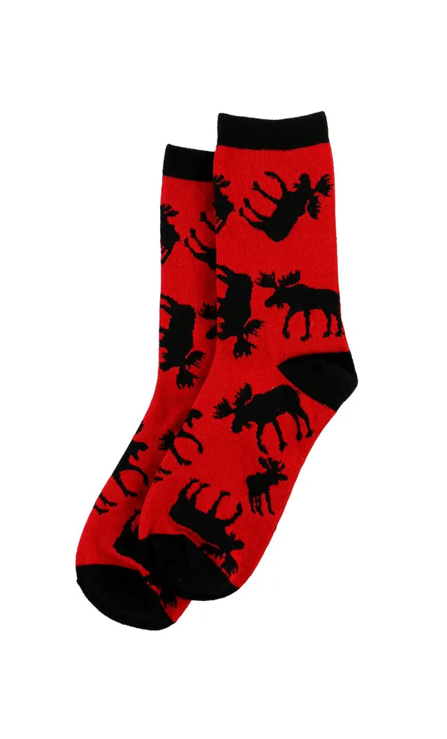 Red Classic Moose Crew Sock One Size