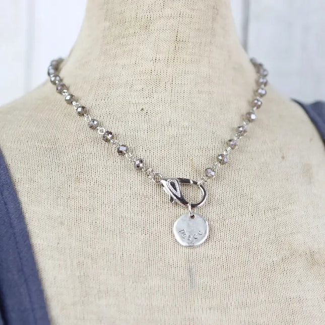 Beaded Slate Gray Lobster Clasp Charm Catcher Necklace