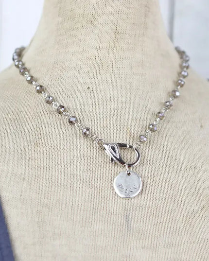 Beaded Slate Gray Lobster Clasp Charm Catcher Necklace