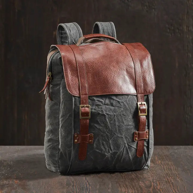Aldrich Unisex Backpack in Up-Cycled Canvas and Leather