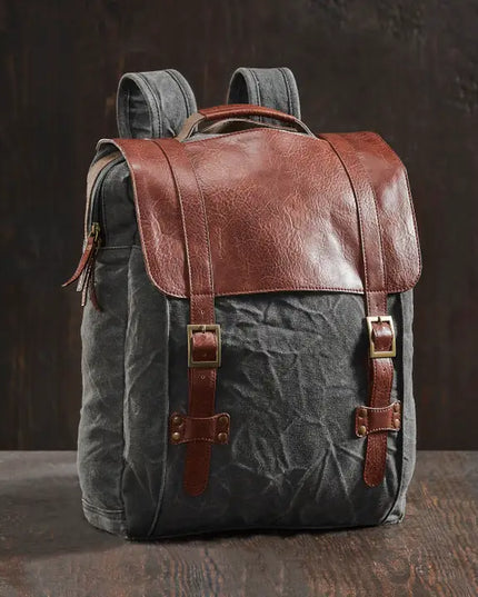 Aldrich Unisex Backpack in Up-Cycled Canvas and Leather