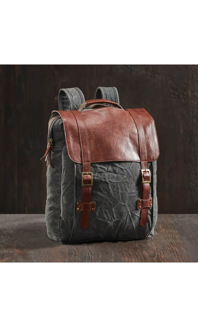 Aldrich Unisex Backpack in Up-Cycled Canvas and Leather