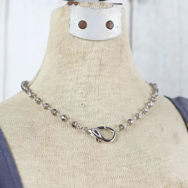 Beaded Slate Gray Lobster Clasp Charm Catcher Necklace