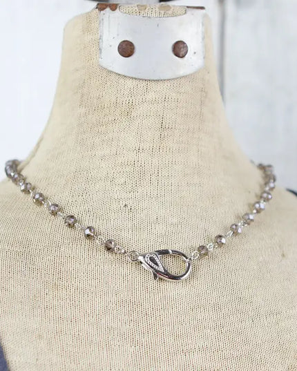 Beaded Slate Gray Lobster Clasp Charm Catcher Necklace