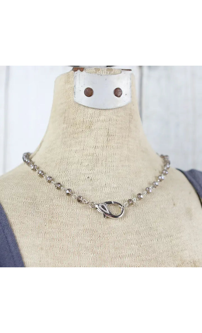 Beaded Slate Gray Lobster Clasp Charm Catcher Necklace