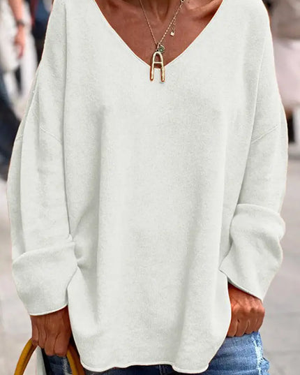 Solid Color V-Neck Long Sleeve Casual T-Shirt